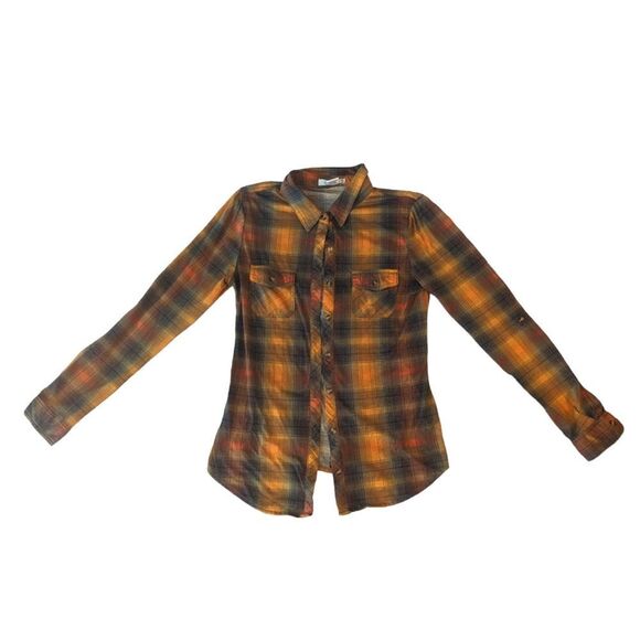 🛍️ Orange and Yellow Plaid Patterned Shirt - Picture 1 of 6